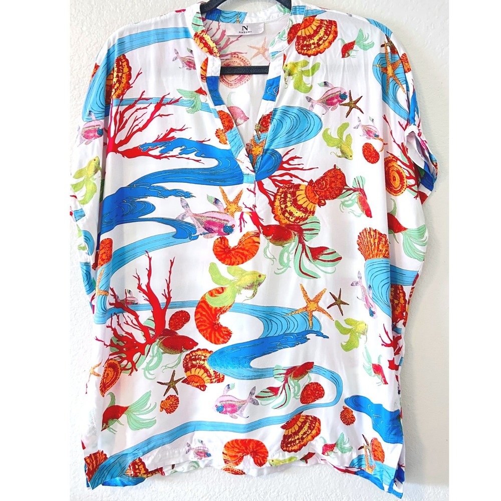 N NATORI Coral Reef Coastal Vacation Resortwear PJ Top SZ XS